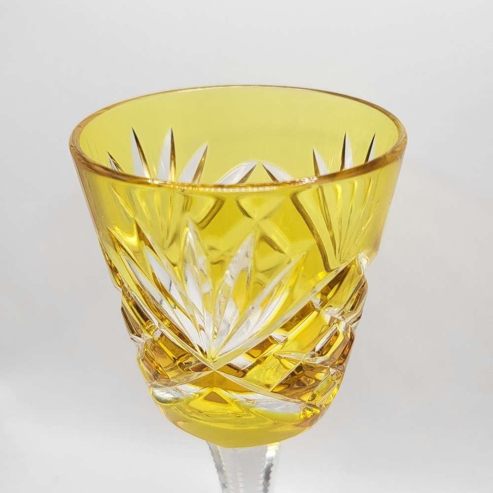Fabergé Na Zdorovye Yellow Cut to Clear Crystal Cordial Glass Acid Etched - Picture 5 of 10